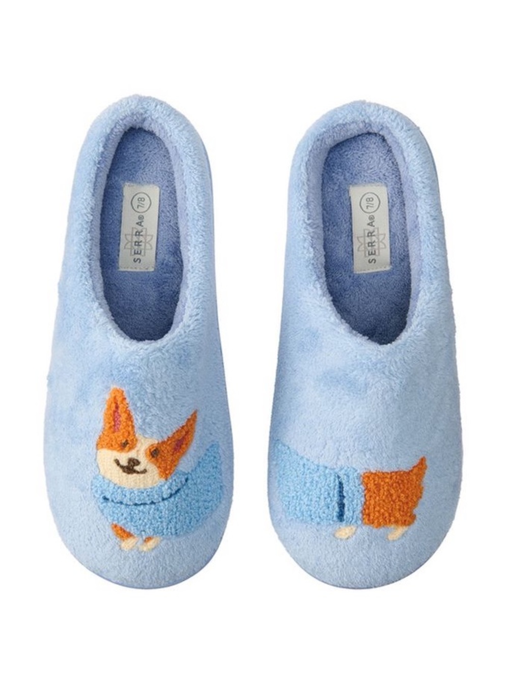 Serra Light Blue Ladies Slippers with Brown Weinee Dog Accent, New!